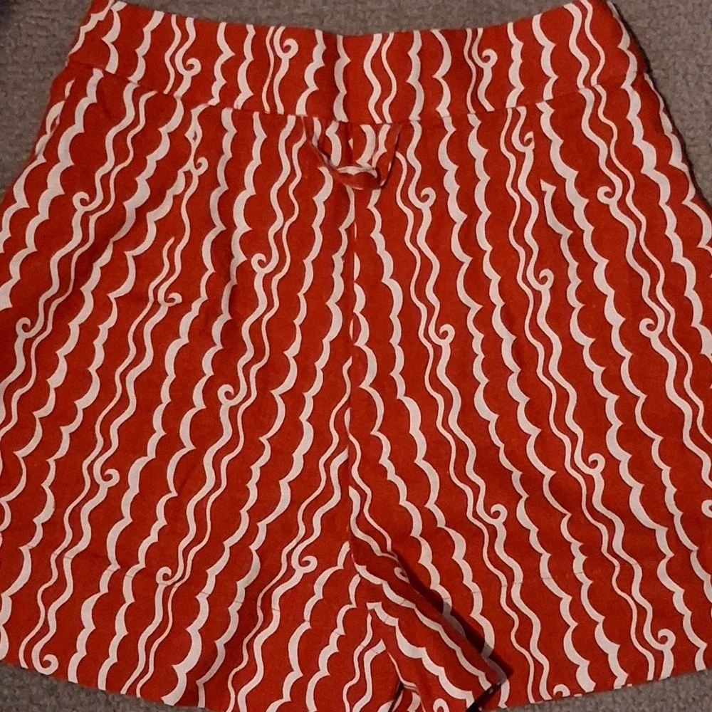 NWT Dress To Red Atlantica Side Pockets Pleats Bermuda Shorts S High Waist Linen